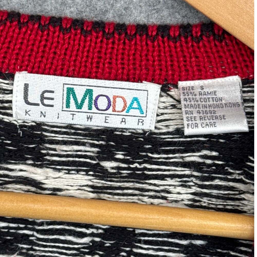 Le Moda Vintage Red Patchwork Black-White Checkered Cardigan Sweater Women S - Picture 4 of 7